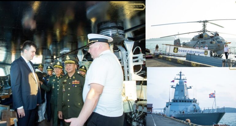 រដ្ឋមន្ត្រីការពារជាតិកម្ពុជា ទទួលស្វាគមន៍នាវាចម្បាំងរបស់រុស្ស៊ីចំនួន ២គ្រឿង បានចូលចតនៅកំពង់ផែស្វយ័តក្រុងព្រះសីហនុ ដើម្បីបំពេញទស្សនកិច្ចរយៈពេល ៣ថ្ងៃ