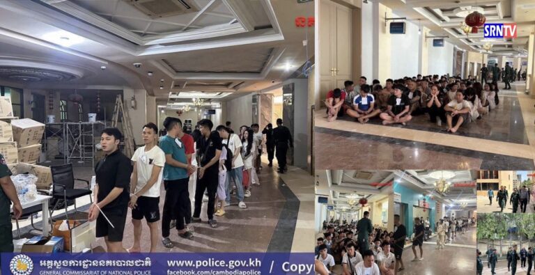 កម្លាំងអគ្គស្នងការដ្ឋាននគរបាលជាតិ បង្ក្រាបទីតាំង Online Scams ចំនួន៩កន្លែង នៅក្រុងបាវិត ខេត្តស្វាយរៀង ឃាត់ខ្លួនជនបរទេសជាង៣០០នាក់!